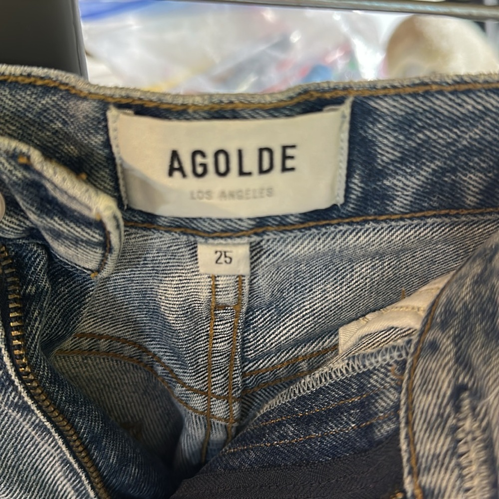Agolde Classic Blue Denim Shorts 25 - Picture 2 of 6